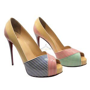 Christian Louboutin Marine Alta 120 Patent Stripes Heels Pumps Size 38.5 (US 8)
